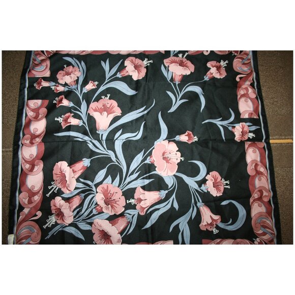 Vtg Carson Pirie Scott & Co Black/Pink/Blue Abstract Floral Silk Scarf - Picture 6 of 7